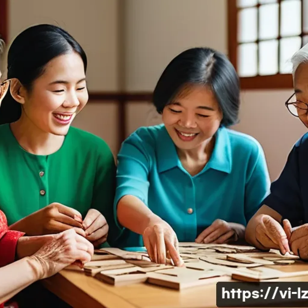 성인 대상 패턴 인식 훈련 프로그램 - A vibrant educational scene featuring a diverse group of Vietnamese adults and elderly people sittin...