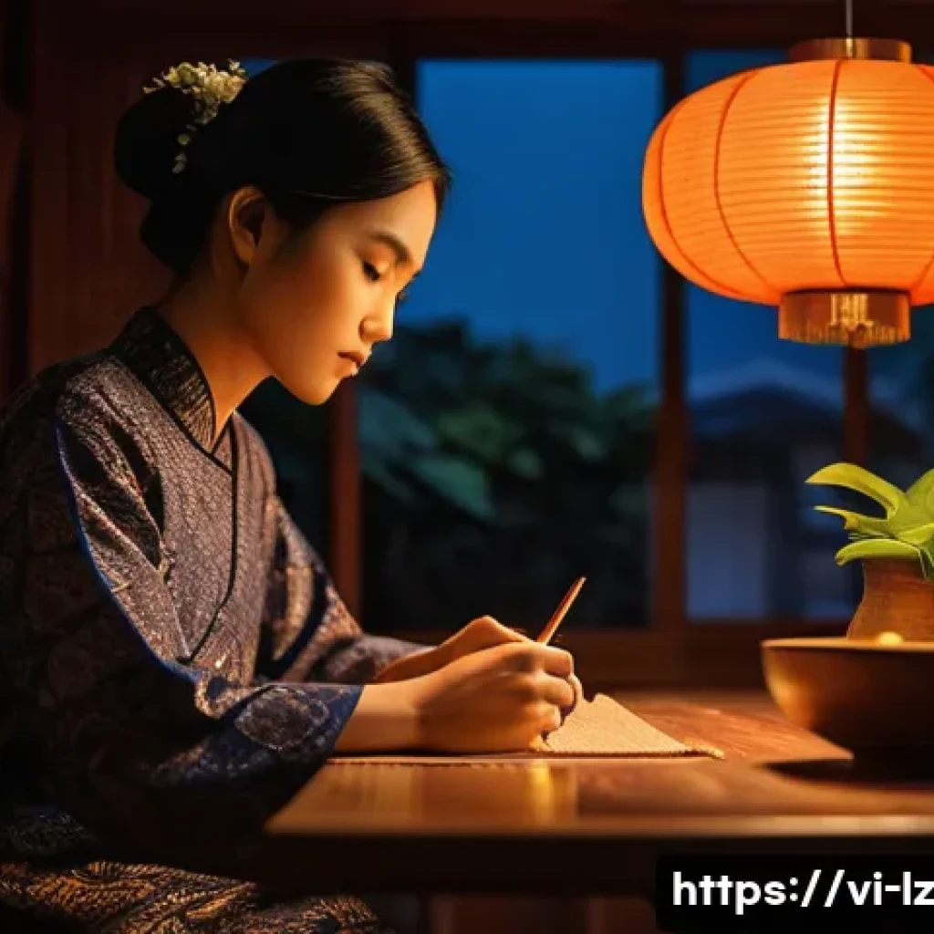 패턴 인식 향상을 위한 저녁 시간 활용법 - A peaceful Vietnamese home interior at night, warm soft lighting illuminating a young adult sitting ...