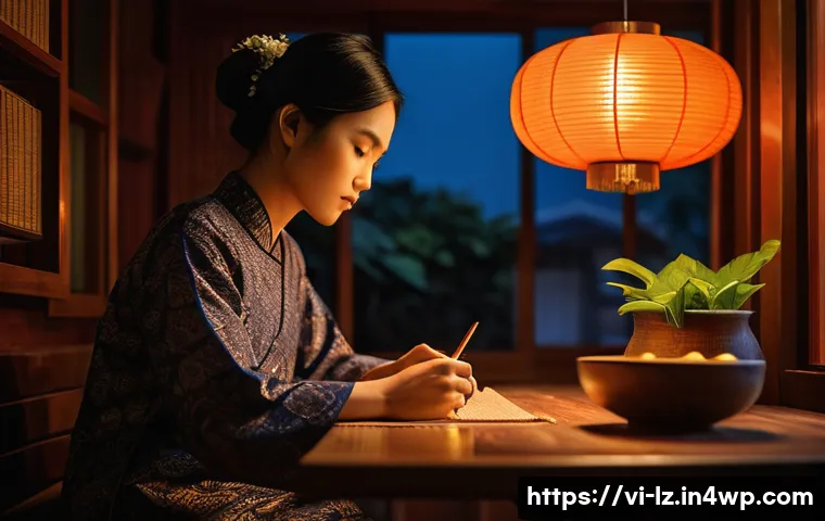 패턴 인식 향상을 위한 저녁 시간 활용법 - A peaceful Vietnamese home interior at night, warm soft lighting illuminating a young adult sitting ...