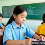 Home 22 패턴 인식 능력 향상을 위한 글로벌 사례 - A modern Vietnamese classroom scene showing diverse students engaged in interactive learning using c...