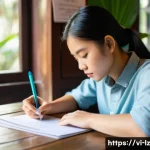 Home 21 패턴 인식 향상을 위한 개인 맞춤형 계획 - A focused young Vietnamese student sitting at a cozy wooden desk in a bright, quiet corner of a loca...