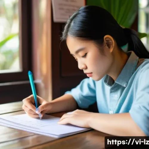 Home 33 패턴 인식 향상을 위한 개인 맞춤형 계획 - A focused young Vietnamese student sitting at a cozy wooden desk in a bright, quiet corner of a loca...