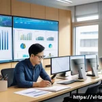 Home 20 패턴 인식 능력 향상을 위한 워크북 - A detailed workspace scene showing a Vietnamese professional analyzing various pattern charts and fi...