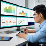 Home 18 패턴 인식 능력과 전략적 사고의 관계 - A modern Vietnamese market analyst workspace showing a young professional in smart casual attire stu...