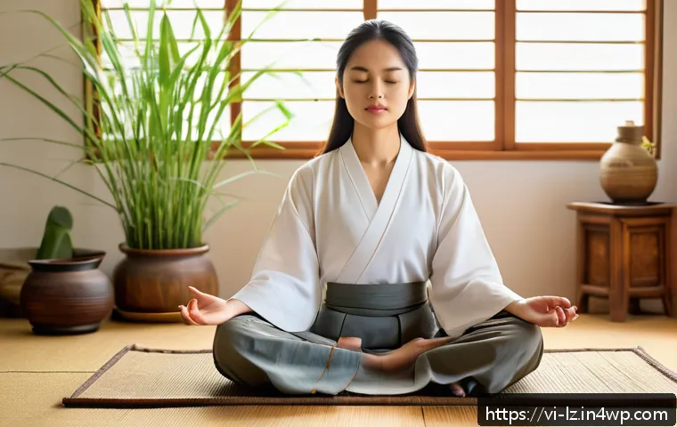 패턴 인식 능력 향상을 위한 명상 기법 - A serene Vietnamese home meditation room bathed in soft natural light, featuring a calm young Vietna...